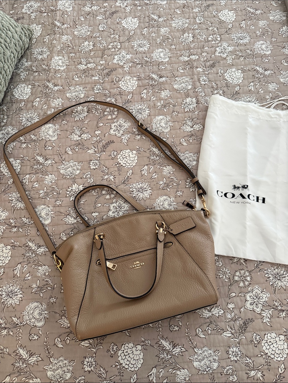 Coach Pebbled Leather Shoulder Tote in Taupe